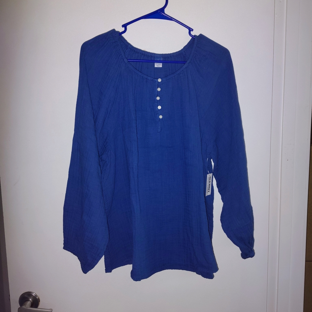 Blue Button-Up Women's Top